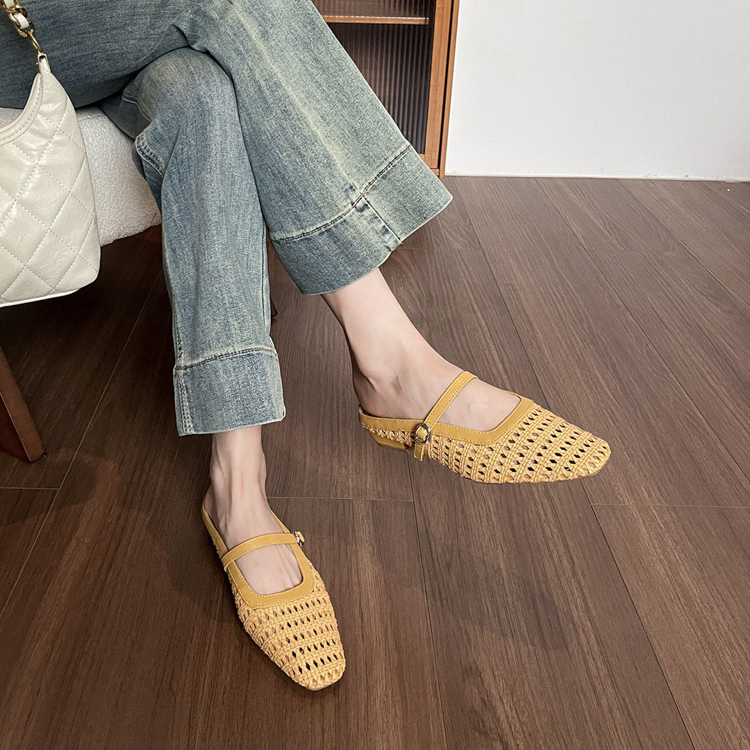 Damen elegante Mules mit geflochtenem Design und verstellbarem Riemen EB