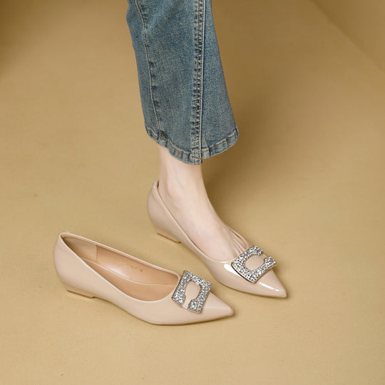 Damen spitze Ballerinas mit funkelnder Schmuckschnalle EB