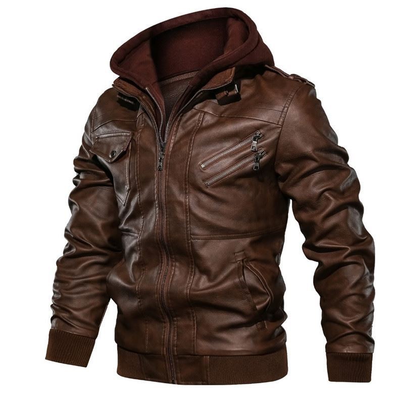 Herren flauschige Kunstlederjacke mit Hoodie EB