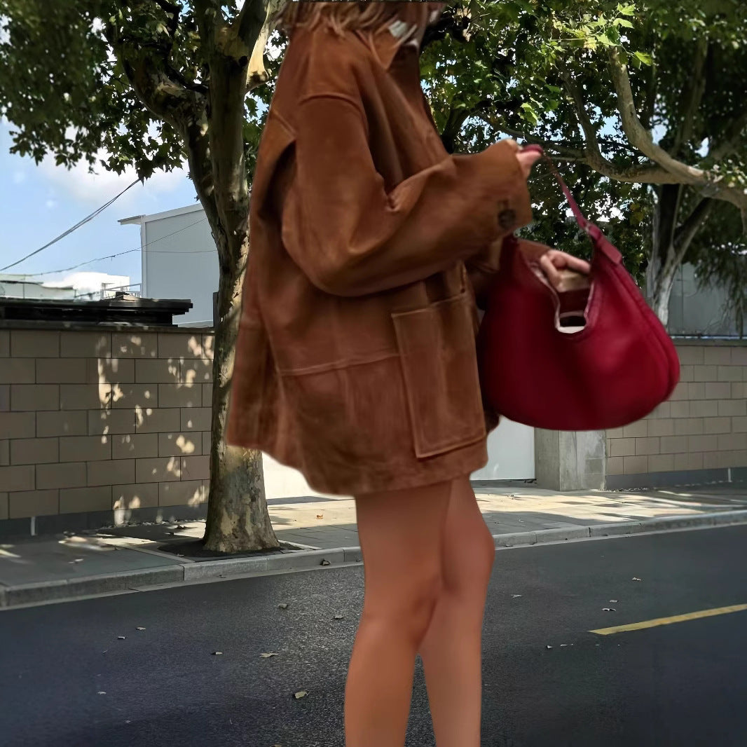 Damen lässige Wildlederjacke mit strukturiertem Design EB