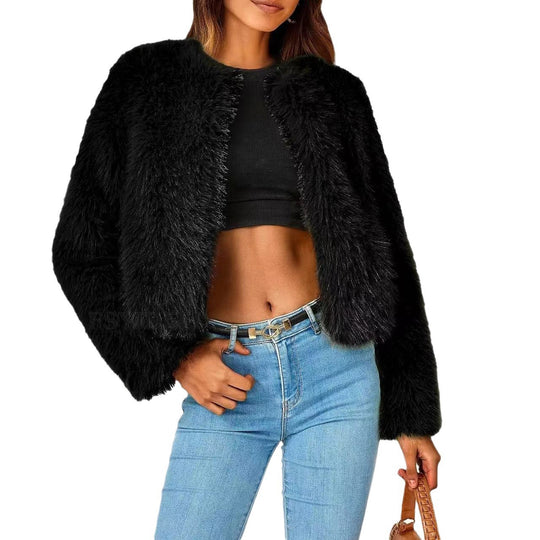 Damen Kuschelige Kurze Pelzjacke EB