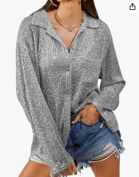 Damen Glitzernde Oversize-Bluse mit lässigem Schnitt EB