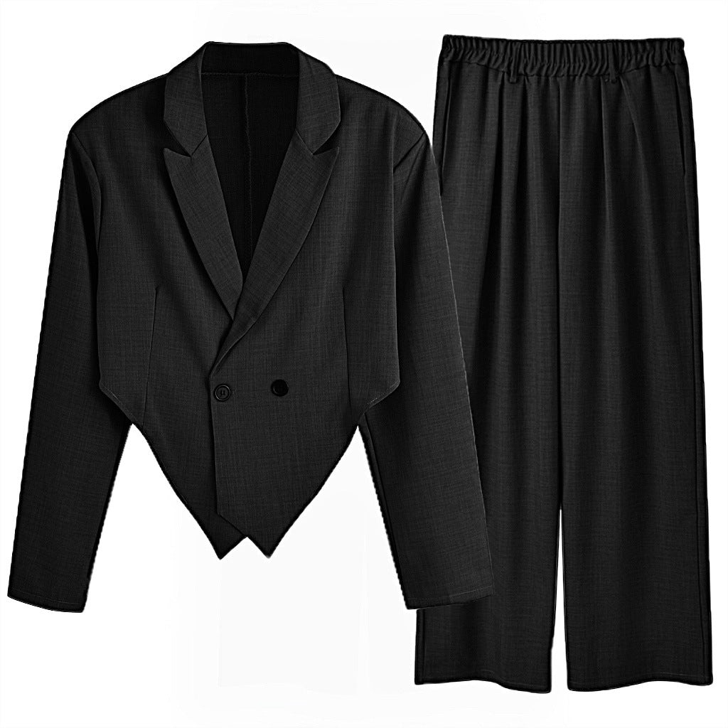 Damen nan Business-Set mit asymmetrischem Drapé-Blazer und Bundfaltenhose mit Gummibund EB