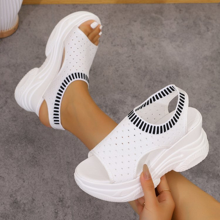 Damen komfortable Sneaker-Sandalen mit luftdurchlässigem Obermaterial und modischer Plateau-Sohle EB