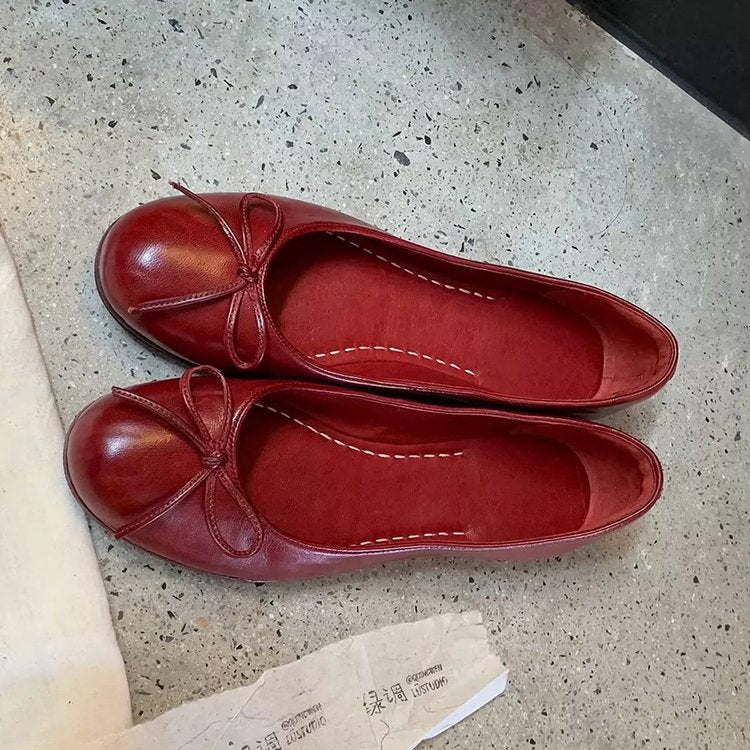Damen Ballerinas aus hochwertigem Leder mit zierlichem Schleifenakzent EB