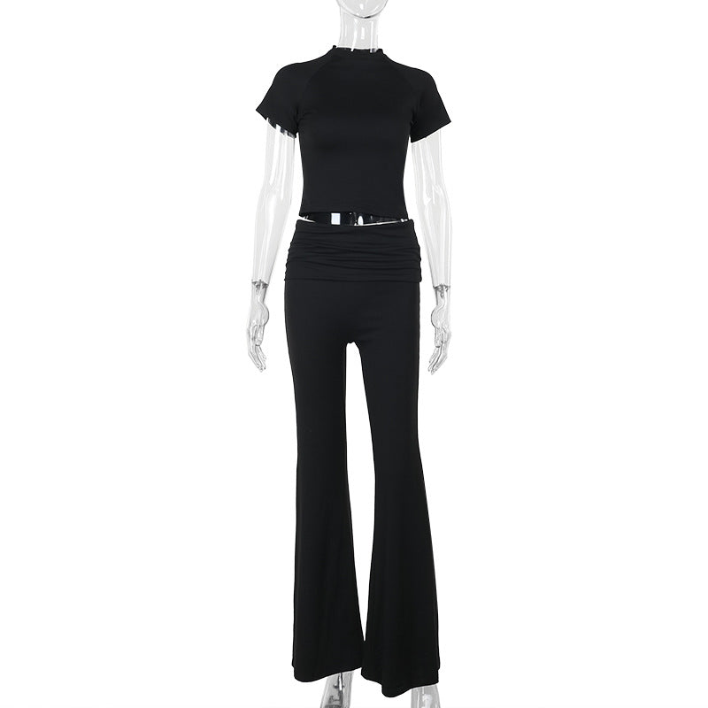 Damen Lässiges Koordinations-Set mit hoch taillierter Hose und kurzem Oberteil EB