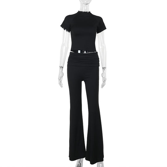 Damen Lässiges Koordinations-Set mit hoch taillierter Hose und kurzem Oberteil EB