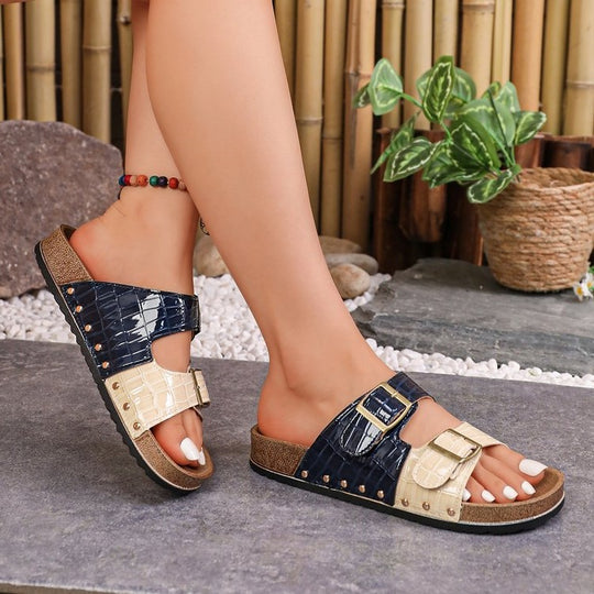 Damen komfortable Zehentrenner-Sandalen mit modischem Schnallen-Design EB