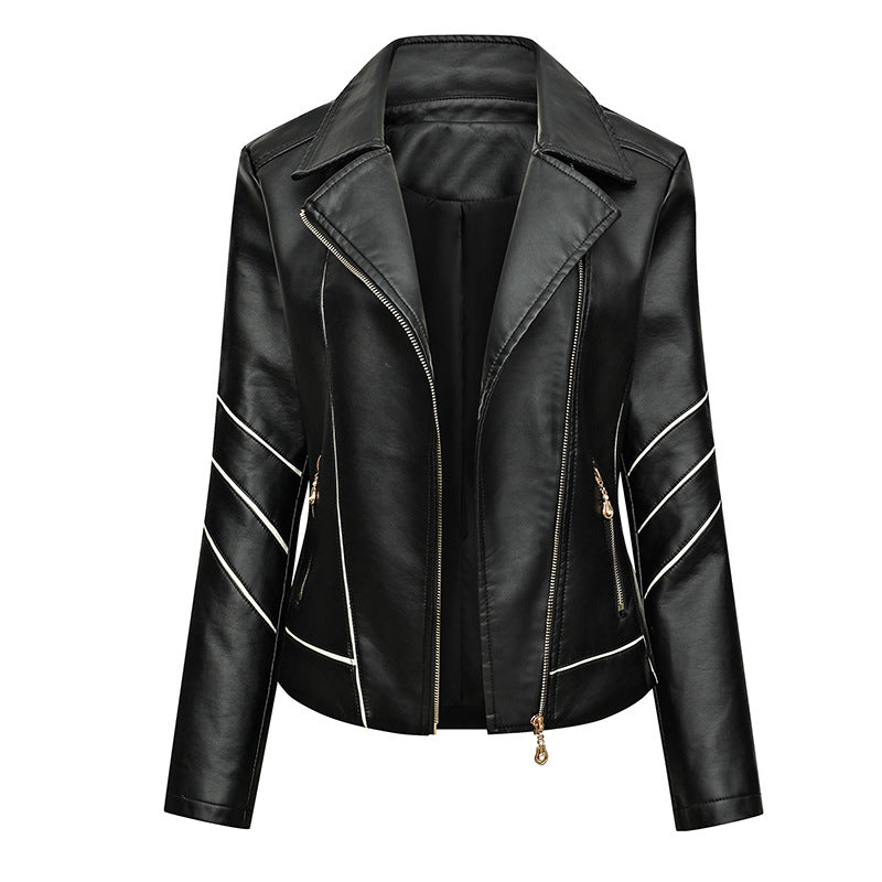 Damen modische Kunstlederjacke mit schicker Zipp-Detailierung EB