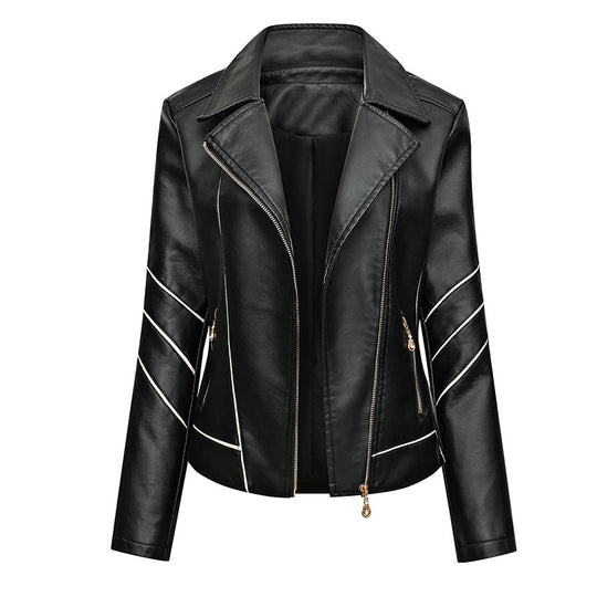 Damen modische Kunstlederjacke mit schicker Zipp-Detailierung EB