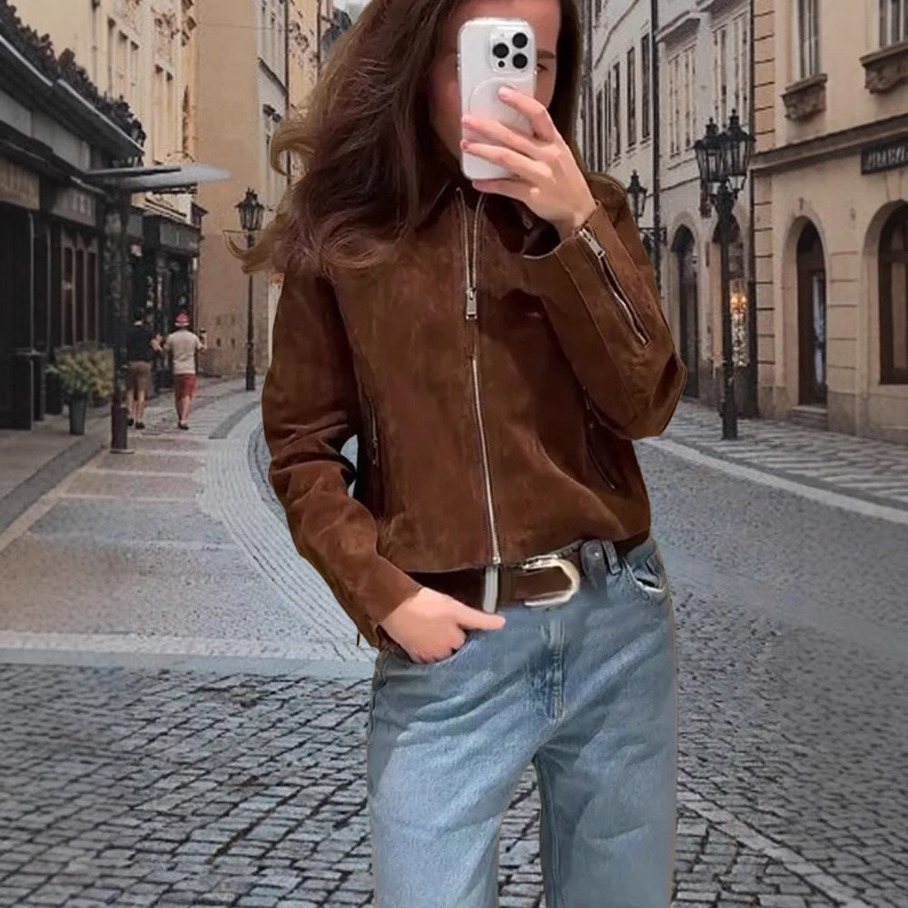 Damen modische kurz geschnittene jacke mit geschmeidiger Textur EB