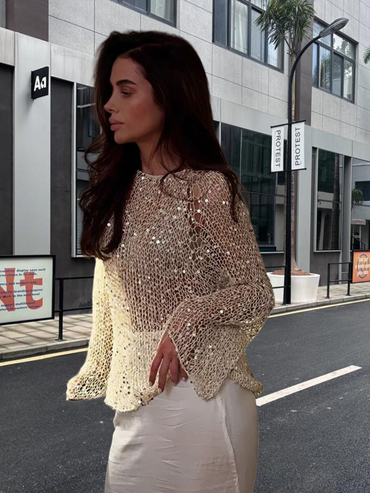 Damen Eleganter Häkelpullover mit zartem Glitzereffekt EB