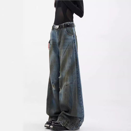 Damen Extrem weit geschnittene Jeans mit modischen Distressed-Details EB