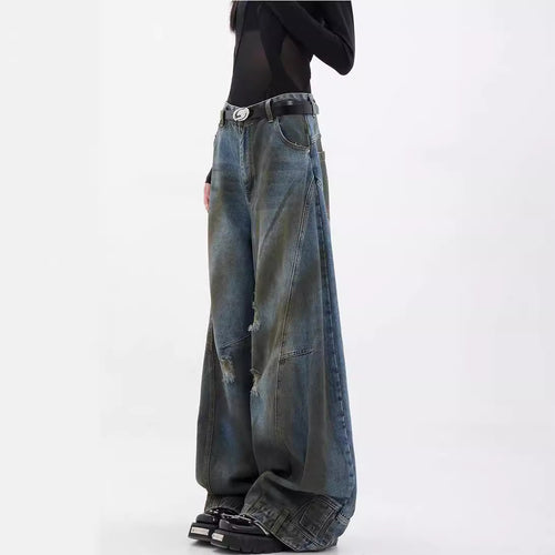 Damen Extrem weit geschnittene Jeans mit modischen Distressed-Details EB