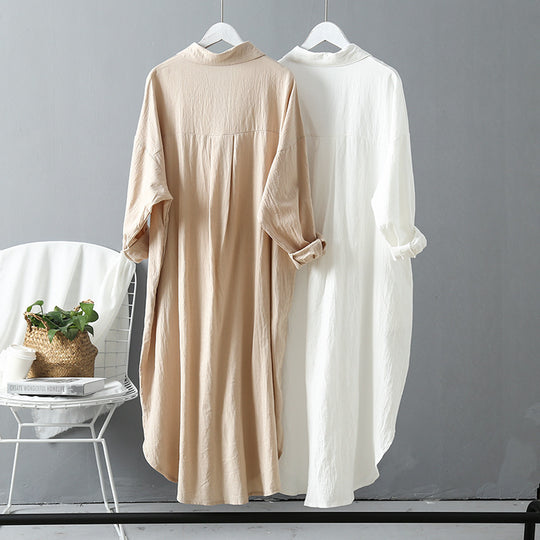 Damen Langarm-Hemdkleid mit klassischen Knopfdetails und überschnittenen Ärmeln EB