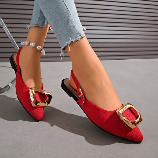 Damen Slingback-Ballerinas mit Herz- und Quadratschnalle EB