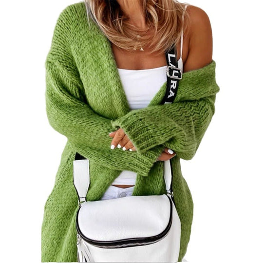 Damen Lässiger Strickcardigan mit weiten Ärmeln und offenen Maschen EB
