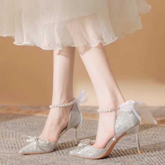 Damen elegante High Heels mit funkelndem Strass und zarten Riemchen EB