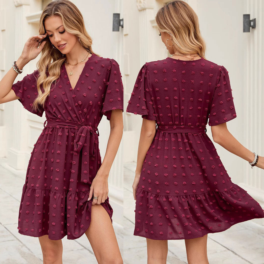 Damen Wickelkleid mit stilvollen 3D-Blüten-Details und elastischem Taillenbund EB