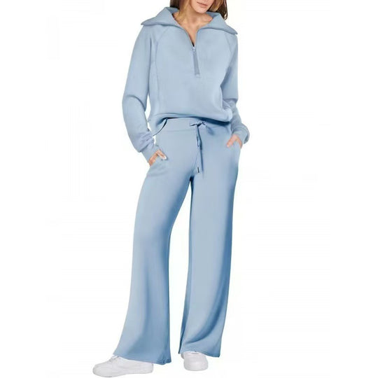 Damen Sportliches Set mit Stehkragen und weit geschnittenen Hosen EB