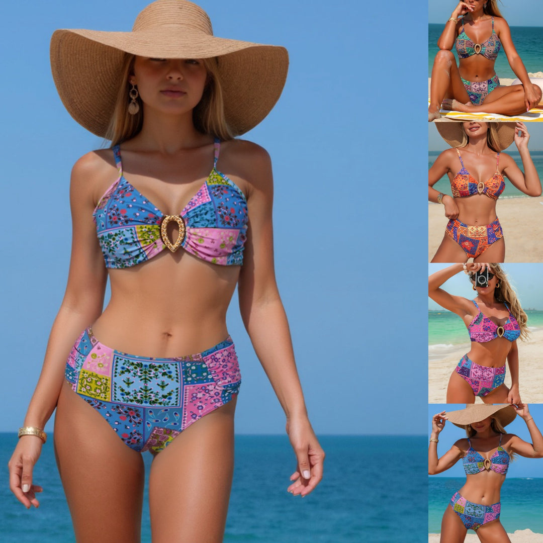 Damen Hochtaillierter Bikini mit verspieltem Muster EB