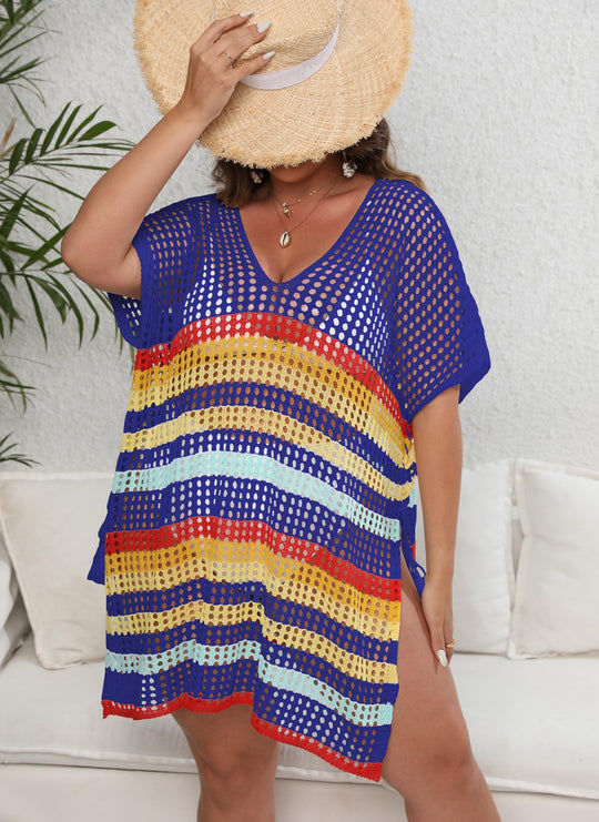 Damen luftiger Strandüberwurf mit buntem Lochdesign EB