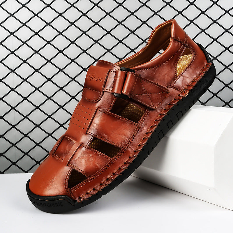Herren Bequeme Leder-Sandalen mit verstellbarem Riemen EB