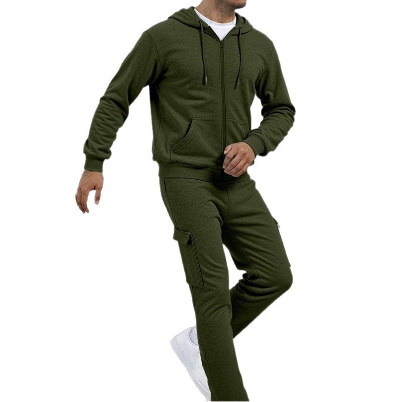 Herren nan athletischer Zip-Sweatset mit Cargo-Jogginghose, ergonomischen Nähten und gerippten Bündchen EB