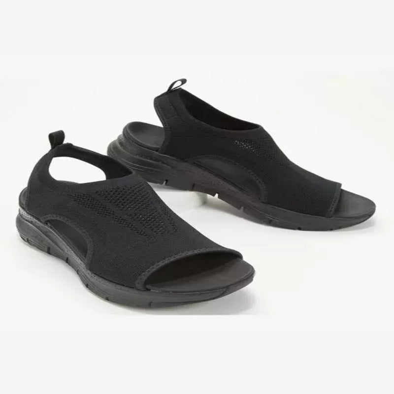 Damen Komfortable Sandaletten mit atmungsaktiver Strickoberfläche und ergonomischem Fußbett EB
