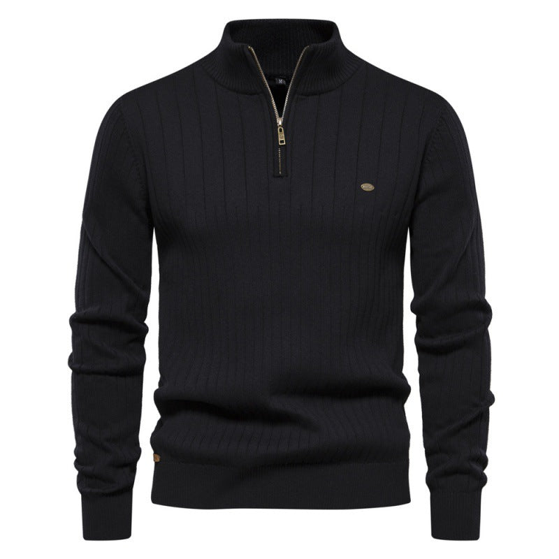 Herren Pullover mit halbem Reißverschluss und Rippstruktur EB