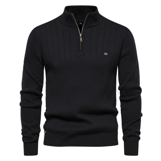 Herren Pullover mit halbem Reißverschluss und Rippstruktur EB