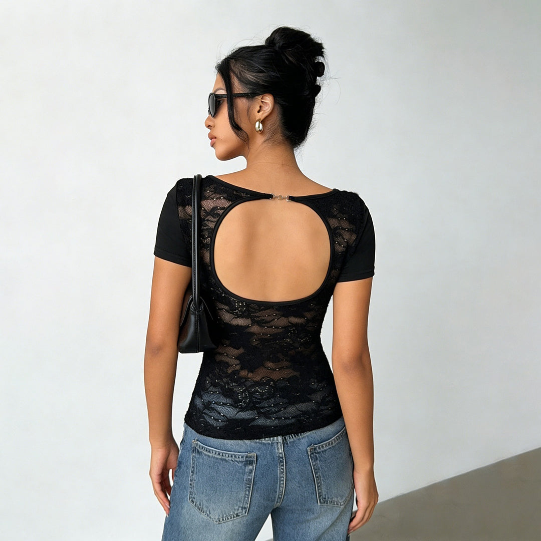 Damen figurbetontes T-Shirt mit elegantem Rückendetail EB
