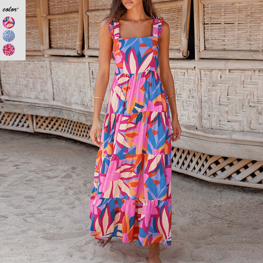 Damen Maxikleid mit trendigem Volant und floralem Muster EB