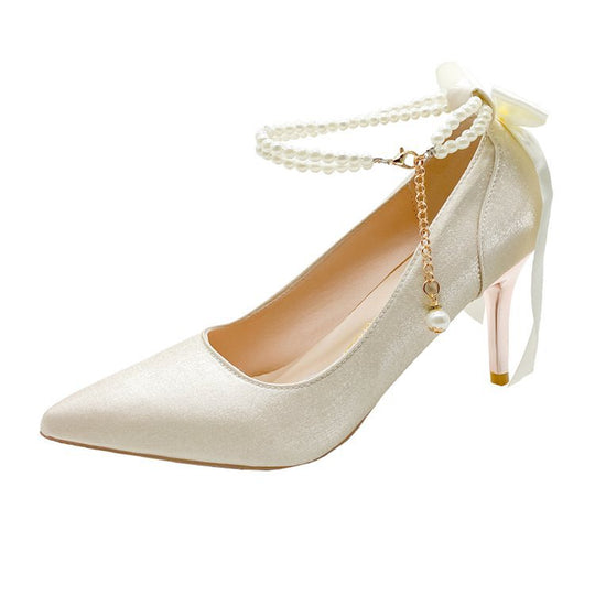 Damen elegante High Heels mit Perlenakzent und zierlichem Riemen EB