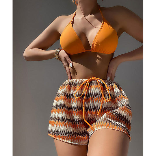 Damen Badeanzug mit modischen Push-Up Triangel-Bügel und lässigen Shorts EB