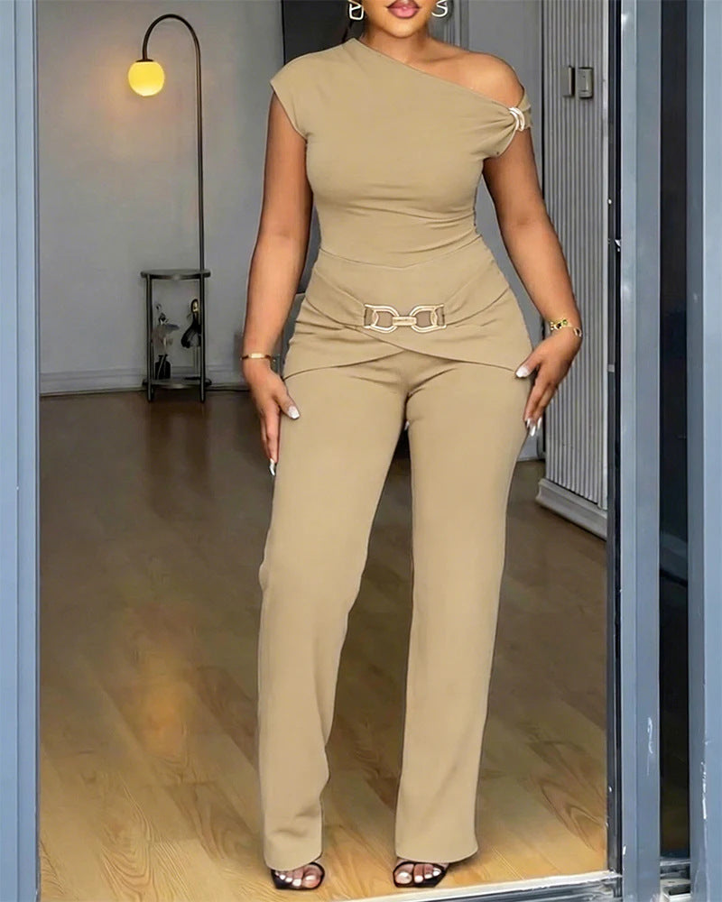 Damen Elegantes One-Shoulder Jumpsuit EB