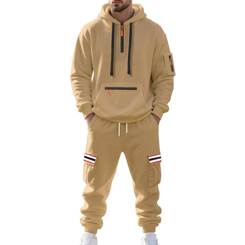 Herren nan Cargo-Hoodie- und Jogginghose-Set mit Halbzip, Reißverschluss-Kängurutasche und elastischem Tunnelzugbund EB