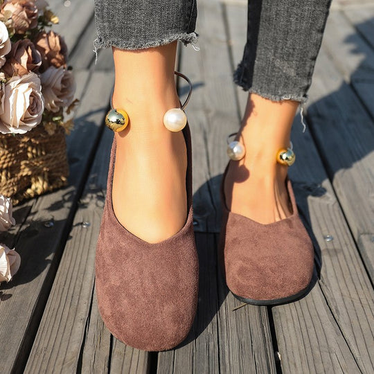Damen elegante Ballerinas mit luxuriöser Perlenschmuck-Akzent EB