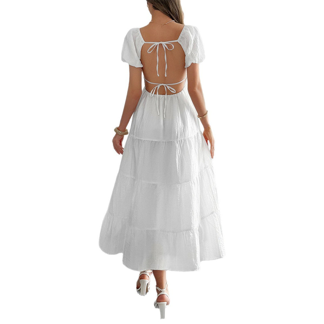 Damen Midi-Kleid mit voluminösen Puffärmeln und lässigem Schnitt EB