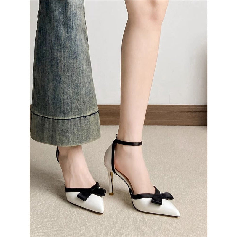 Damen elegante Slingback High Heel Pumps mit zarter Schleifenverzierung EB