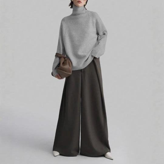 Damen Modischer Rollkragenpullover mit Oversized-Schnitt und feiner Struktur EB