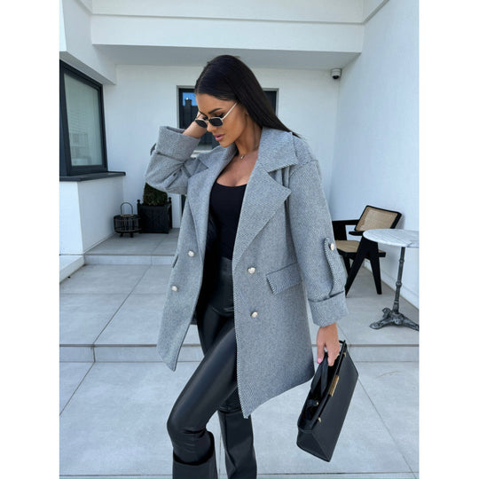 Damen Doppelreiher Oversized Blazer Mantel EB
