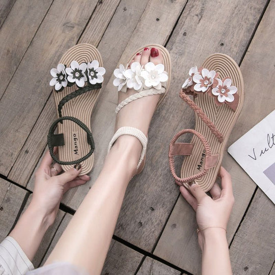 Damen Sandalen mit floralen Applikationen und elastischem Riemendesign EB