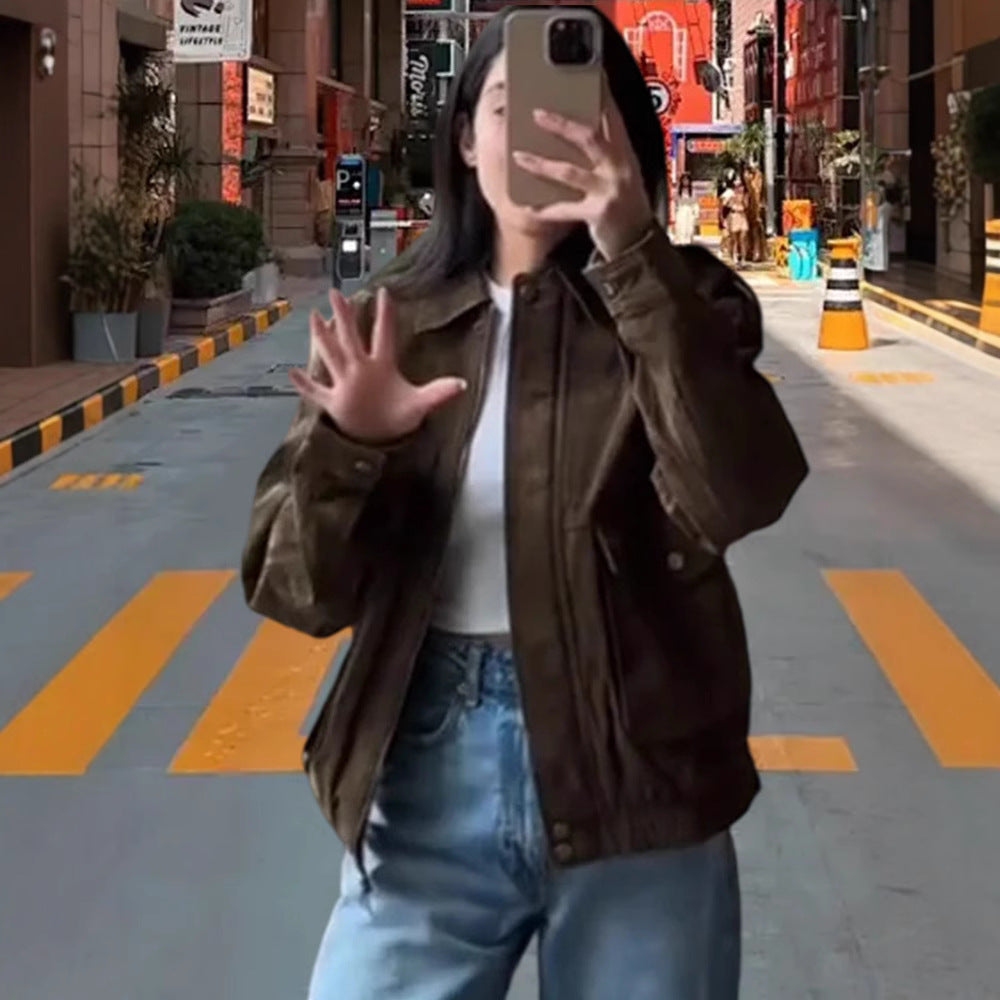Damen Kunstlederjacke im lässigen Biker-Stil mit dezenten Ziernähten EB