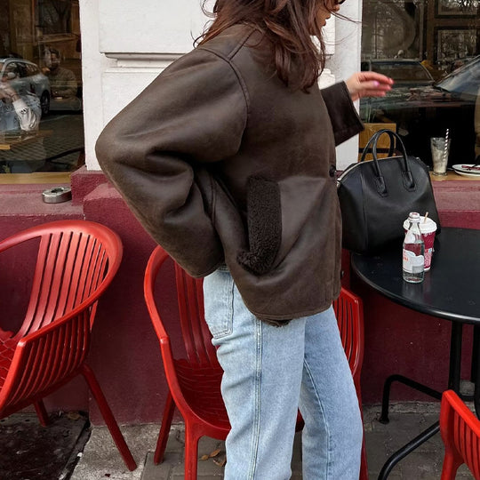 Damen modische Übergangsjacke mit weich gefüttertem Kragen und praktischen Taschen EB