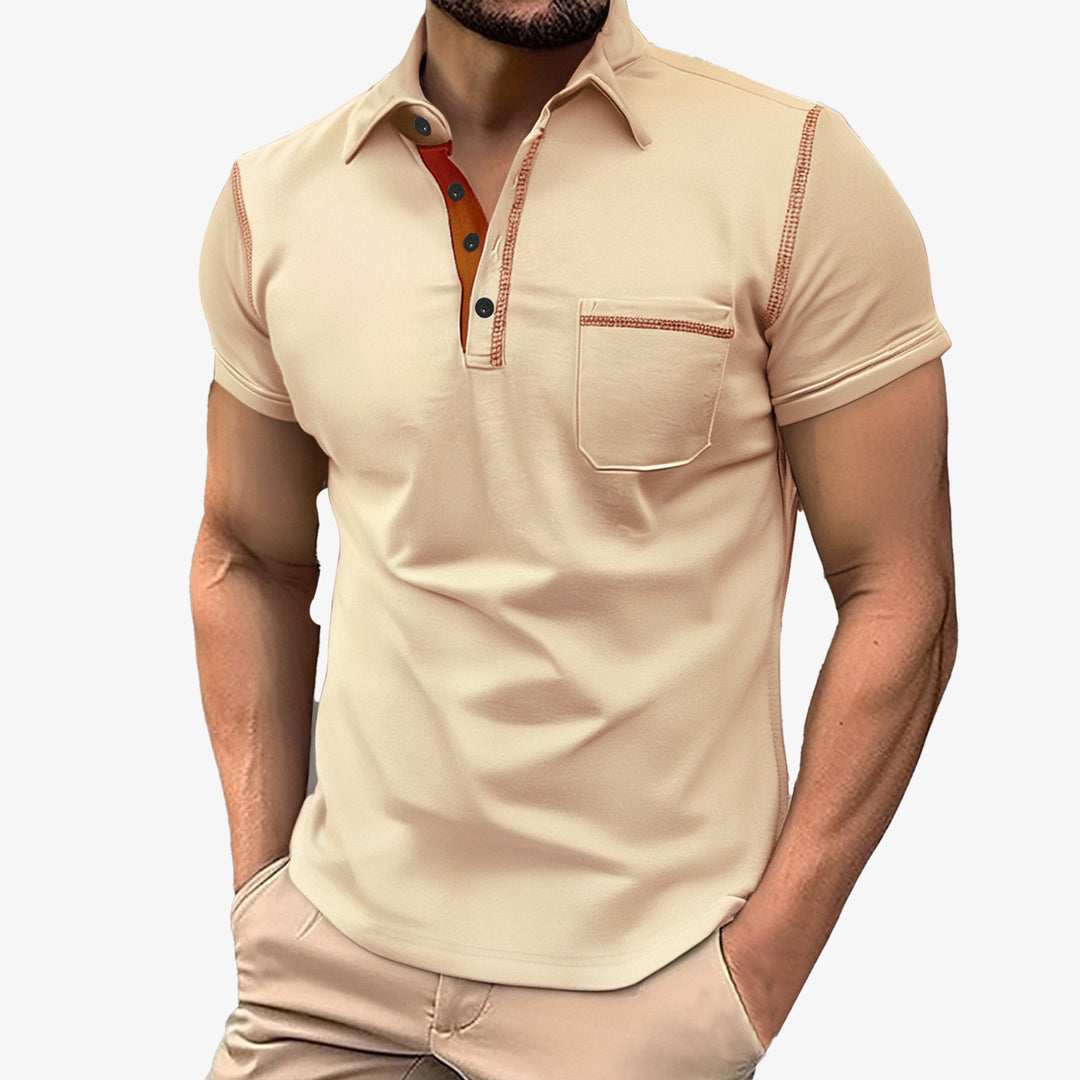 Herren nan Kurzarm-Polo mit Brusttasche, kontrastierender Steppnaht und Hemdkragen EB