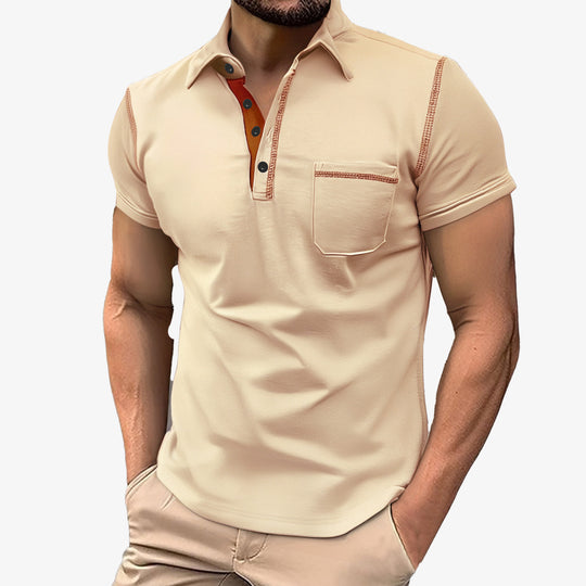 Herren nan Kurzarm-Polo mit Brusttasche, kontrastierender Steppnaht und Hemdkragen EB