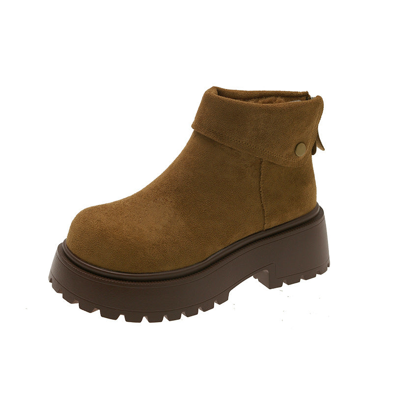 Damen modische Winterstiefeletten mit hohem Plateau und kuscheligem Innenfutter EB