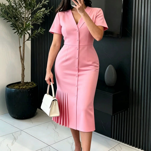 Damen figurumspielendes Midi-Kleid mit plissierten Details EB
