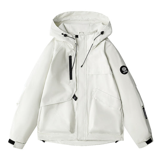 Herren wetterfeste Kapuzen-Fieldjacke mit multifunktionalen Taschen, verstellbarer Kapuze und Kinnschutz EB